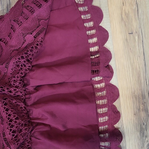 TRISH SCULLY Burgundy Aurora Off the Shoulder Choker Lace Midi Dress - Plus Size - Picture 6 of 16